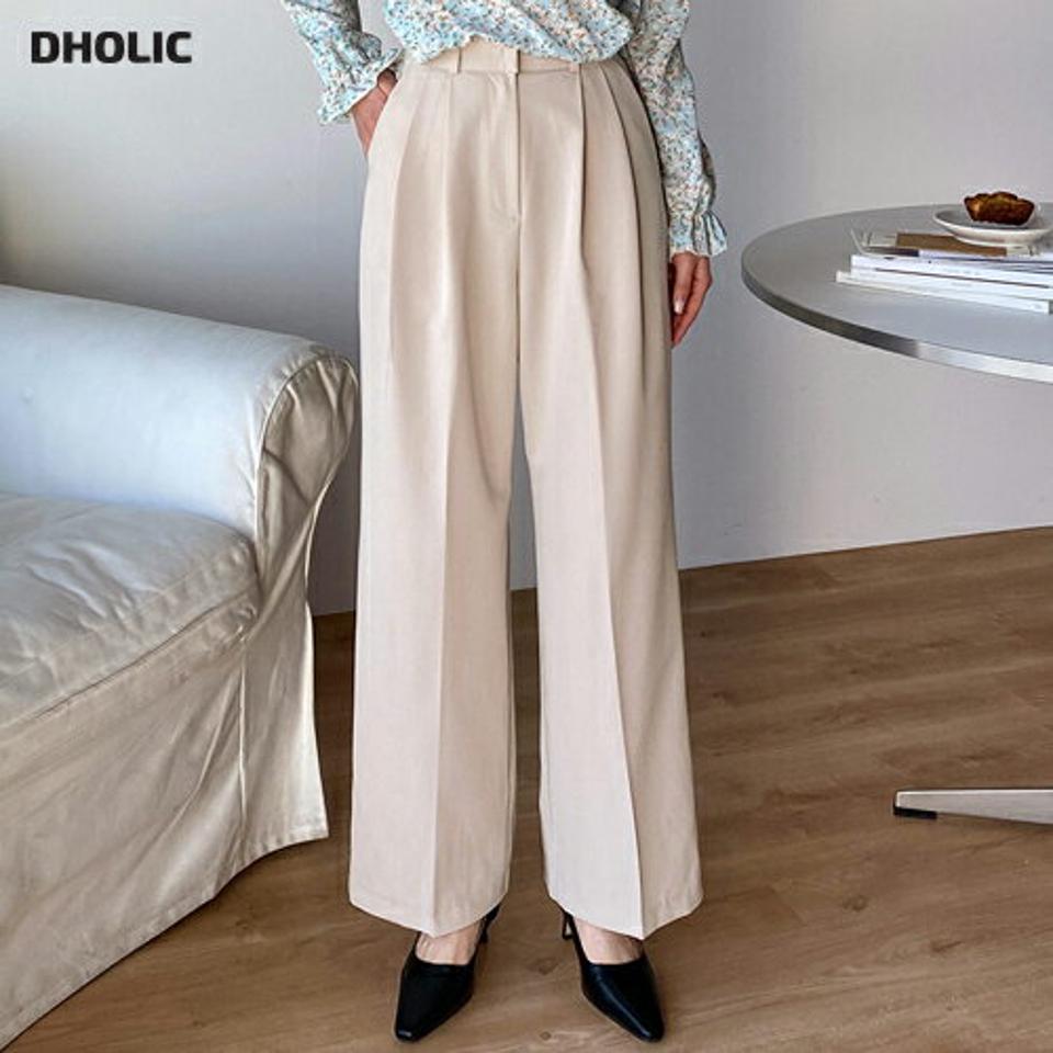 ワイドホックタックスラックス・t00338 レディース 【pt】ボトムス ロング ロングパンツ スラックス ハイウエスト ワイド ストレート フルレングス バックダーツ ロング丈 無地 単色 シンプル フェミニン カジュアル 春 秋 韓国ファッション