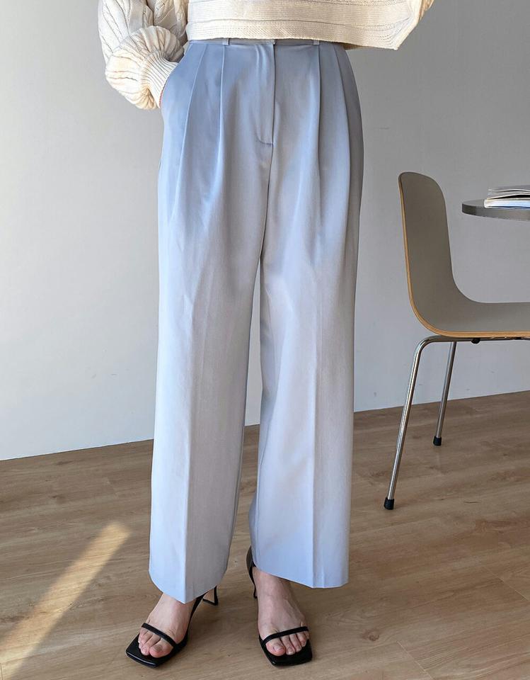 ワイドホックタックスラックス・t00338 レディース 【pt】ボトムス ロング ロングパンツ スラックス ハイウエスト ワイド ストレート フルレングス バックダーツ ロング丈 無地 単色 シンプル フェミニン カジュアル 春 秋 韓国ファッション