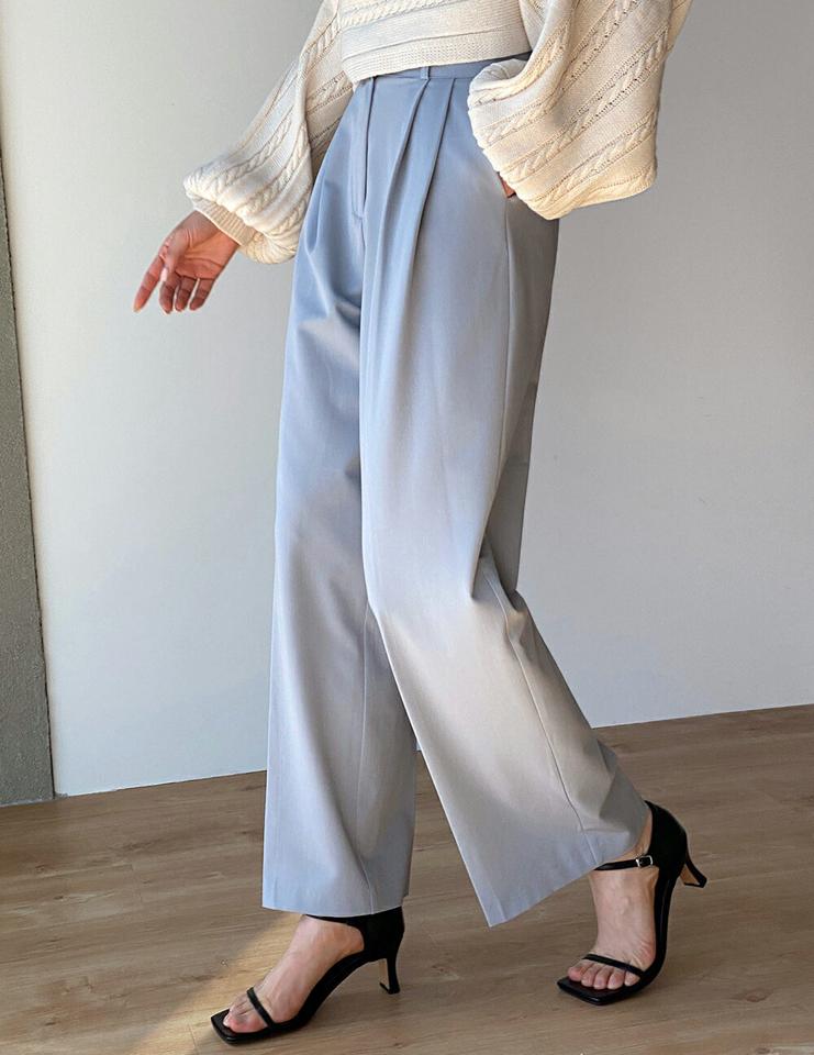 ワイドホックタックスラックス・t00338 レディース 【pt】ボトムス ロング ロングパンツ スラックス ハイウエスト ワイド ストレート フルレングス バックダーツ ロング丈 無地 単色 シンプル フェミニン カジュアル 春 秋 韓国ファッション