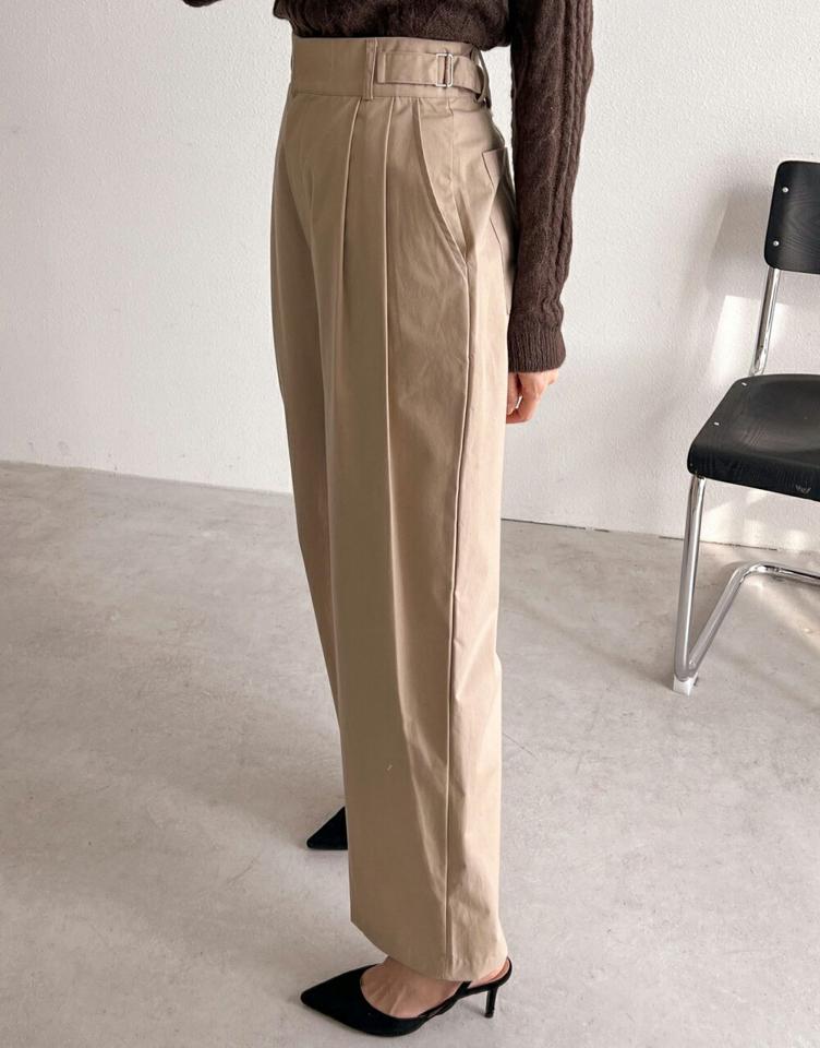 【スーパーセール特価】ツータックストラップコットンパンツ・p003186 レディース 【pt】パンツ ロング丈 単色 無地 シンプル ベーシック ツータック コットン ハイウエスト コットン 綿 ストレート 春 夏 秋 冬 大人 カジュアル 韓国ファッション MKT