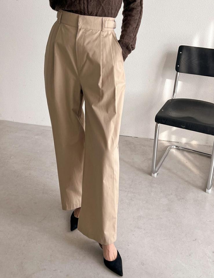 【スーパーセール特価】ツータックストラップコットンパンツ・p003186 レディース 【pt】パンツ ロング丈 単色 無地 シンプル ベーシック ツータック コットン ハイウエスト コットン 綿 ストレート 春 夏 秋 冬 大人 カジュアル 韓国ファッション MKT