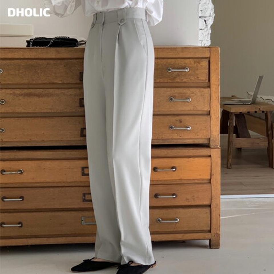 ボタンループワイドスラックス・p003125 レディース 【pt】パンツ ロング丈 スラックス 単色 無地 シンプル ベーシック ループ ワイド ストレート ボタン ぼたん パステル ハイウエスト 秋 冬 春 夏 オフィスカジュアル 韓国ファッション MKT
