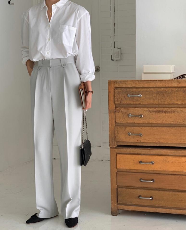 ボタンループワイドスラックス・p003125 レディース 【pt】パンツ ロング丈 スラックス 単色 無地 シンプル ベーシック ループ ワイド ストレート ボタン ぼたん パステル ハイウエスト 秋 冬 春 夏 オフィスカジュアル 韓国ファッション MKT