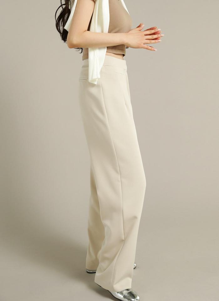 ダーツスラッシュポケットスラックス・t00439 レディース 【pt】ボトムス ロング ロングパンツ スラックス ハイウエスト フルレングス ストレート ダーツ ロング丈 無地 単色 シンプル フェミニン カジュアル 春 秋 韓国ファッション