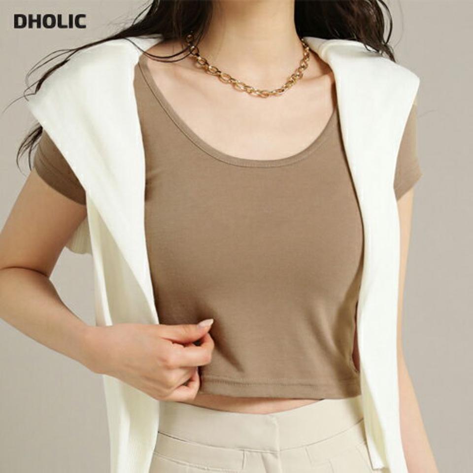 テンセル混UネッククロップドTシャツ・t00412 レディース 【tops】トップス Tシャツ Uネック 半袖 テンセル混 メランジカラー クロップド丈 無地 単色 シンプル フェミニン カジュアル かわいい 可愛い シック 春 秋 韓国ファッション