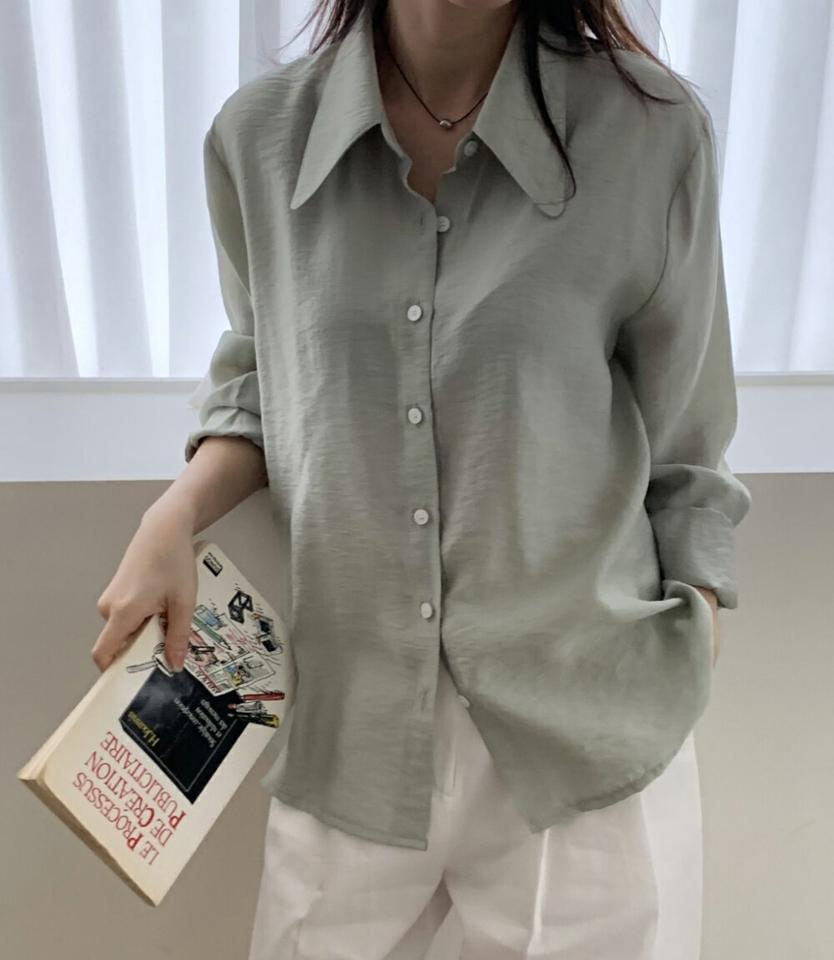 モダール混ラウンドカラーシャツ・p003233 レディース 【bl】シャツ トップス 長袖 単色 無地 シンプル ベーシック 襟 えり モダール混 秋 冬 カジュアル 端正 かわいい 可愛い オフィスカジュアル 韓国ファッション MKT