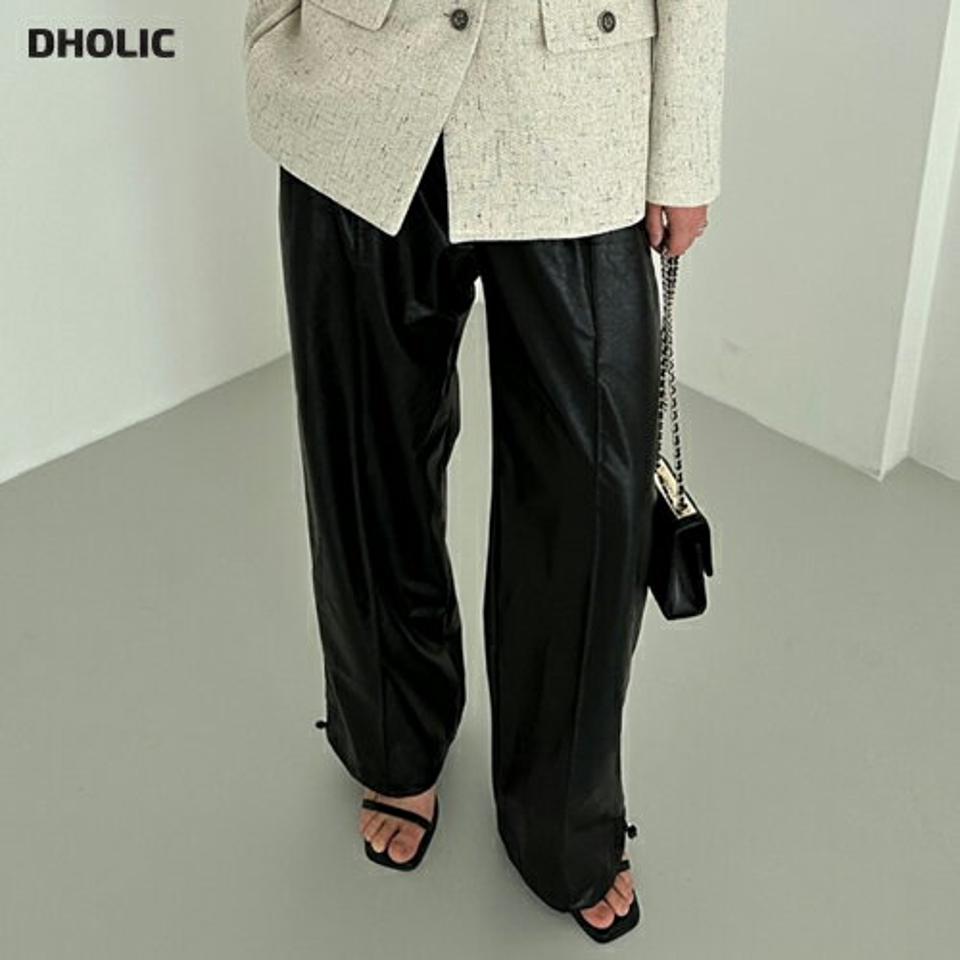 【送料無料】2WAYレザー調ドロストパンツ・p002796 レディース 【pt】パンツ ロング丈 ジョガーパンツ ストレート 2WAY ワイド 単色 無地 シンプル ベーシック レザー調 ウエストゴム 秋 冬 カジュアル ラフ モード 韓国ファッション MKT