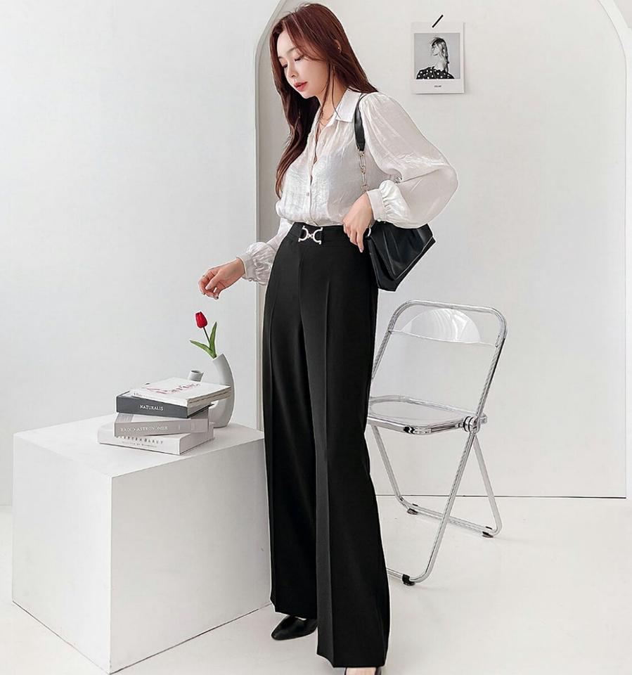 ビットストレートスラックス・p003137 レディース 【pt】パンツ ロング スラックス 単色 無地 シンプル ベーシック ストレート ワイド ベルト 秋 冬 オフィスカジュアル 大人 きれいめ 上品 ハイウエスト 韓国ファッション MKT