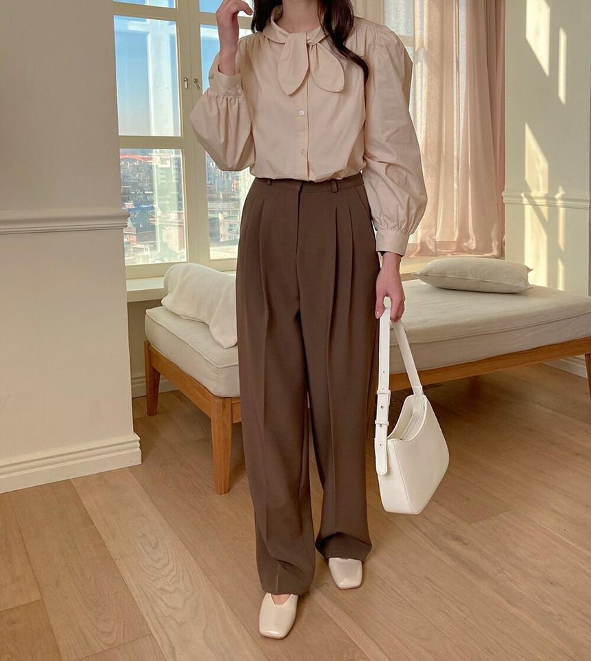 ツータックワイドスラックス・p003253 レディース 【pt】スラックス パンツ ロング丈 単色 無地 シンプル ベーシック ワイド タック フルレングス ハイウエスト 秋 冬 大人 オフィスカジュアル 韓国ファッション MKT