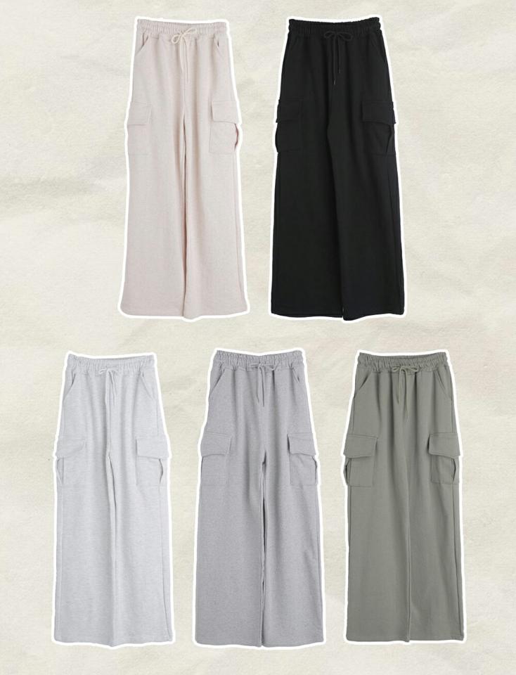 ドロストカーゴスウェットパンツ・t00339 レディース 【pt】ボトムス ロング ロングパンツ スウェットパンツ ワイド ストレート ハイウエスト フルレングス ロング丈 無地 単色 シンプル フェミニン カジュアル 春 秋 韓国ファッション