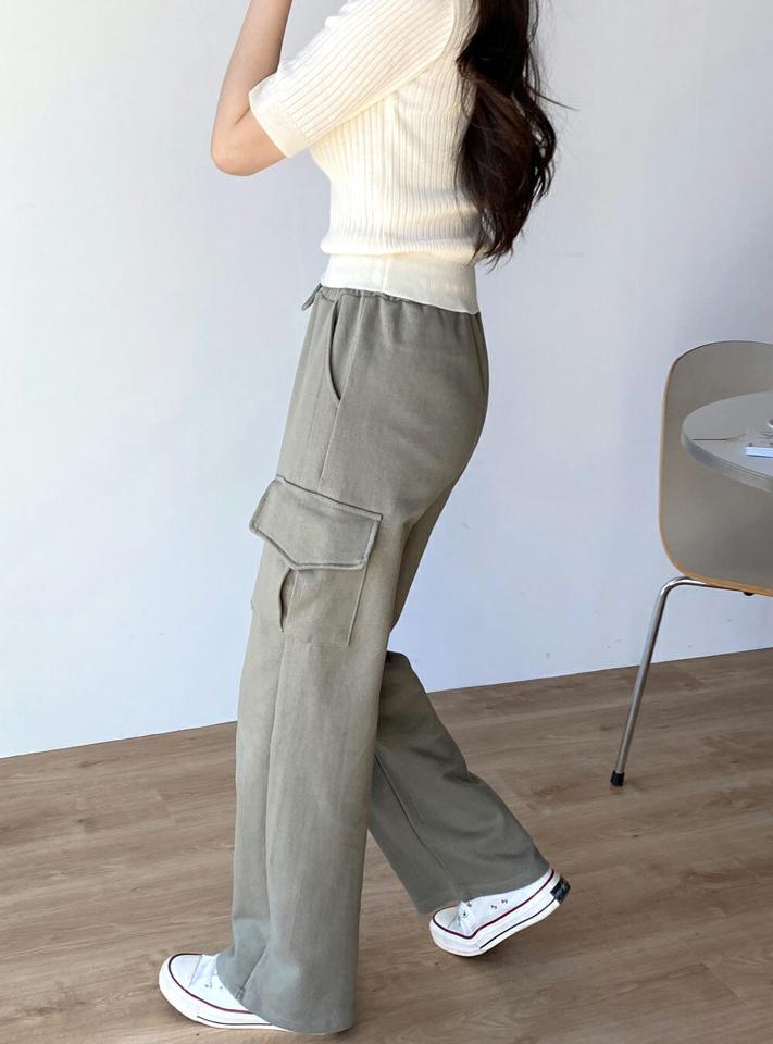 ドロストカーゴスウェットパンツ・t00339 レディース 【pt】ボトムス ロング ロングパンツ スウェットパンツ ワイド ストレート ハイウエスト フルレングス ロング丈 無地 単色 シンプル フェミニン カジュアル 春 秋 韓国ファッション