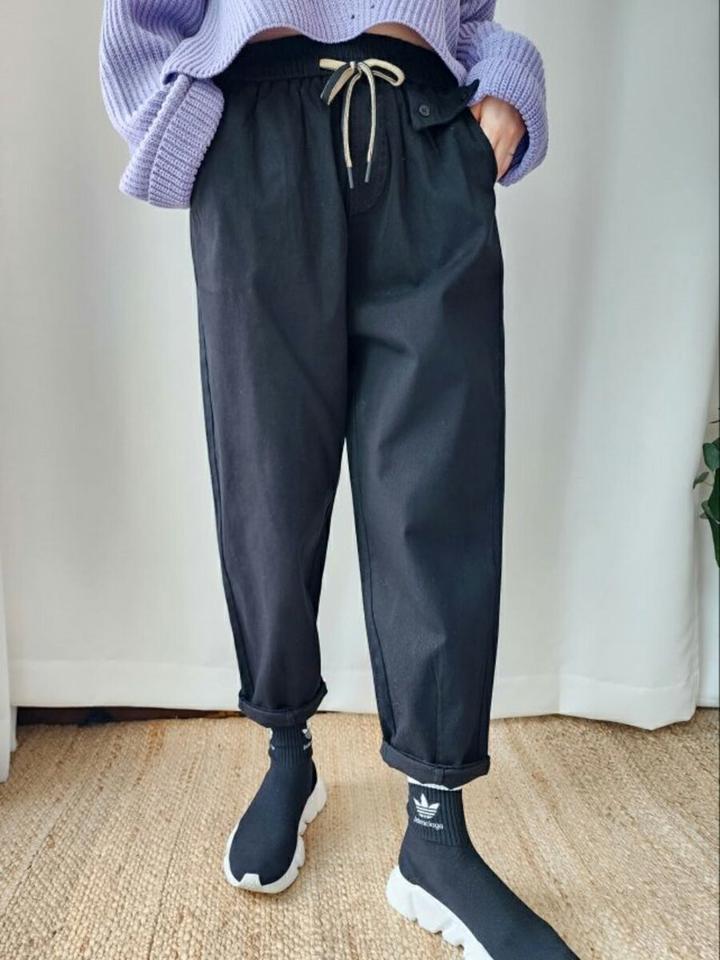 配色ドロストフラップパンツ・p003271 レディース 【pt】パンツ ロング丈 単色 無地 シンプル ベーシック 配色 ドロスト フラップ カジュアル ラフ 春 夏 秋 冬 楽ちん ゆったり 韓国ファッション MKT