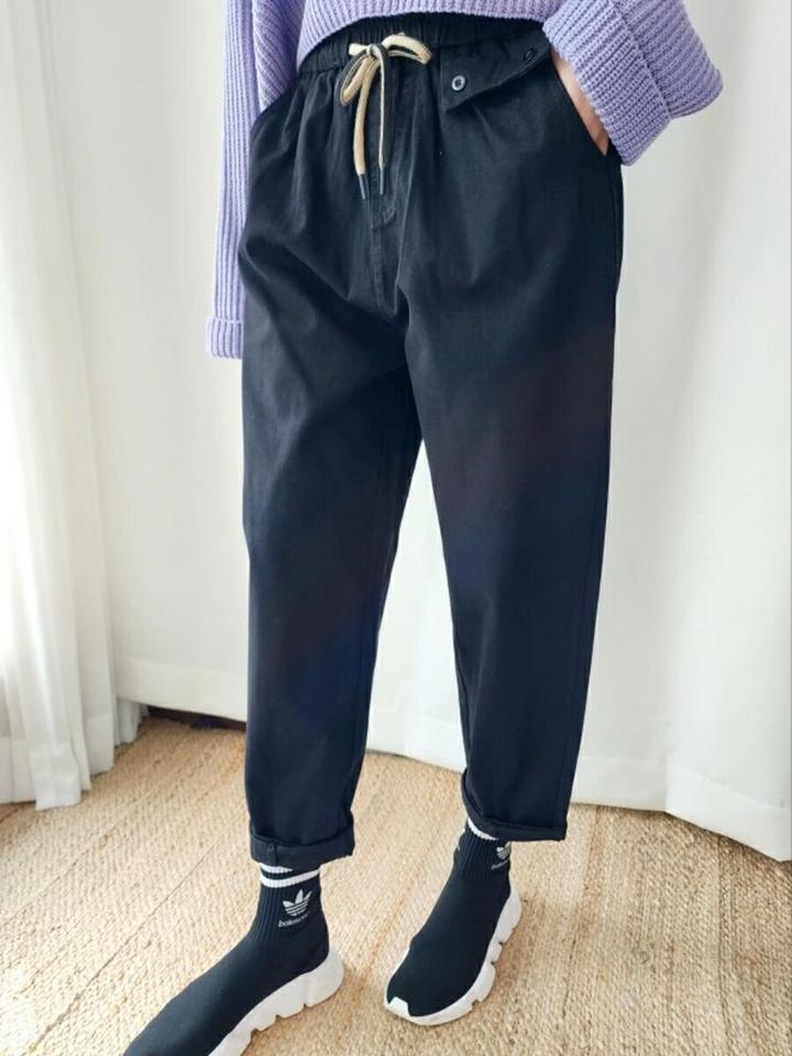 配色ドロストフラップパンツ・p003271 レディース 【pt】パンツ ロング丈 単色 無地 シンプル ベーシック 配色 ドロスト フラップ カジュアル ラフ 春 夏 秋 冬 楽ちん ゆったり 韓国ファッション MKT