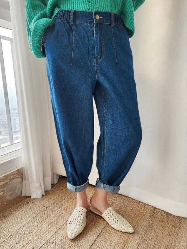 【マラソン特価】タックイージーデニムパンツ・p003274 レディース 【pt】パンツ ロング丈 単色 無地 シンプル ベーシック タック イージー ウエストゴム カジュアル ラフ ワイド 春 夏 秋 冬 楽ちん 韓国ファッション MKT セール