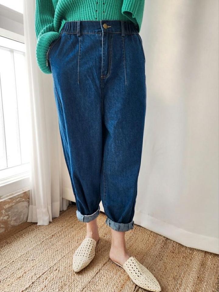 【マラソン特価】タックイージーデニムパンツ・p003274 レディース 【pt】パンツ ロング丈 単色 無地 シンプル ベーシック タック イージー ウエストゴム カジュアル ラフ ワイド 春 夏 秋 冬 楽ちん 韓国ファッション MKT セール