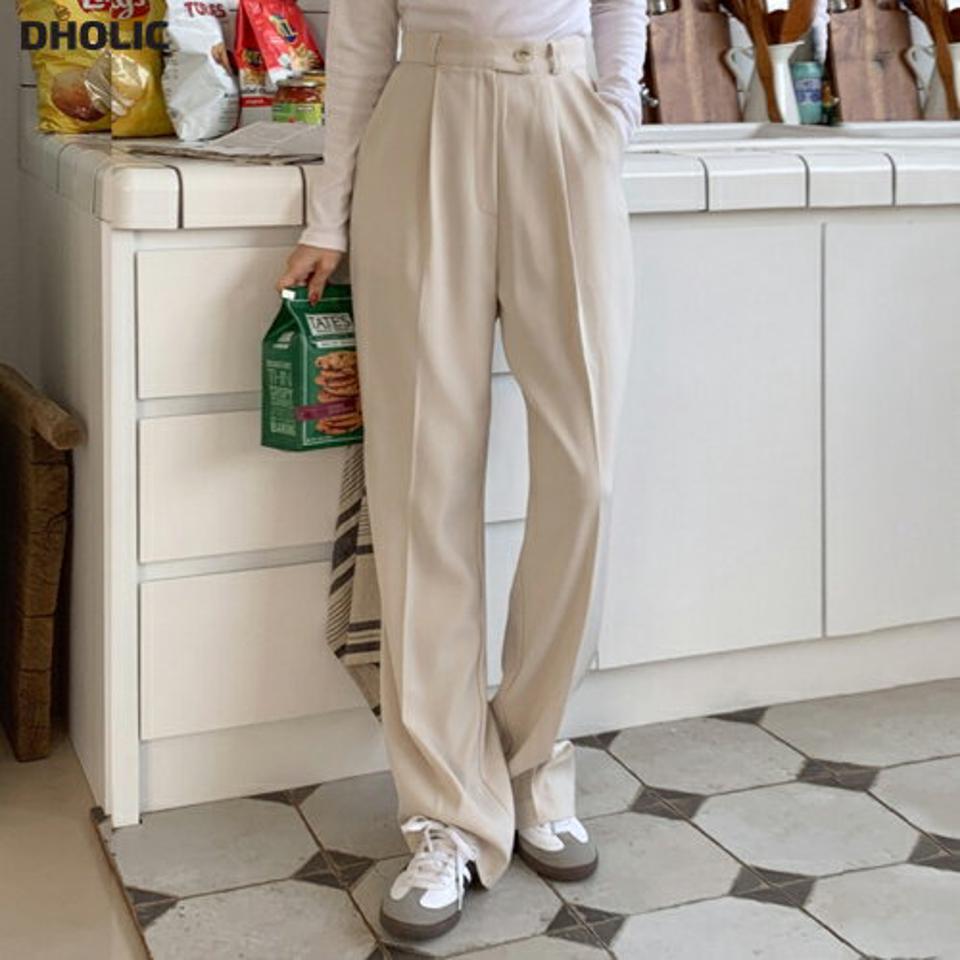 センタープレススラックス・p003521 レディース 【pt】 韓国ファッション ボトムス パンツ スラックス ロング丈 フルレングス ハイウエスト センタープレス ストレート 無地 オフィスカジュアル お出かけ モード 春 夏 カジュアル MKT