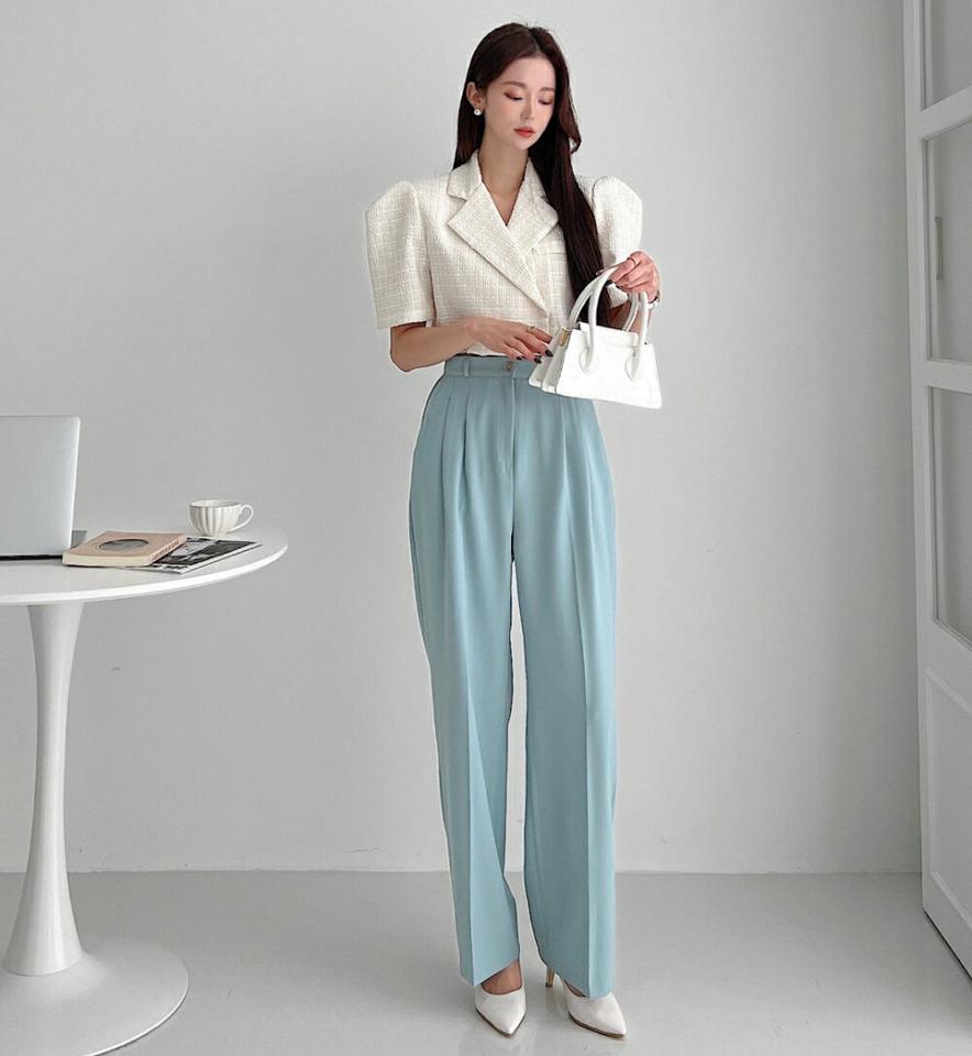 ツータックワイドスラックス・p003367 レディース 【pt】 韓国ファッション ボトムス パンツ スラックス ロング丈 フルレングス ハイウエスト ツータック ワイド ストレート 伸縮 無地 オフィスカジュアル OL 大人 春 夏 カジュアル MKT