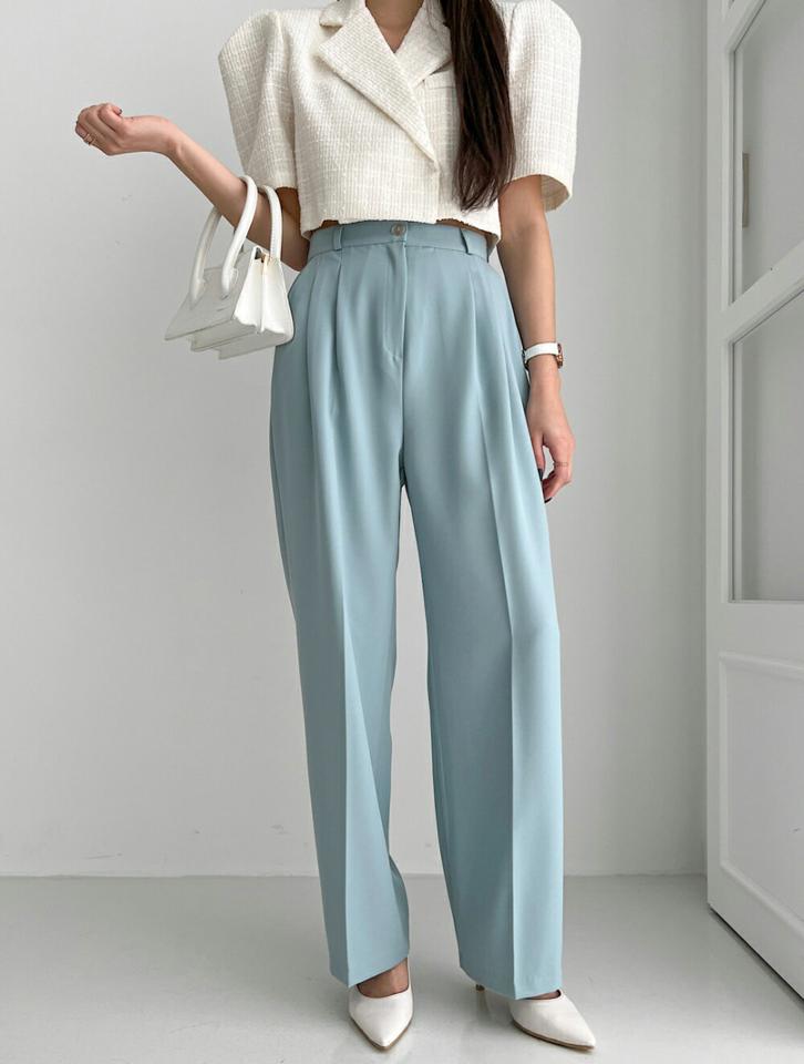 ツータックワイドスラックス・p003367 レディース 【pt】 韓国ファッション ボトムス パンツ スラックス ロング丈 フルレングス ハイウエスト ツータック ワイド ストレート 伸縮 無地 オフィスカジュアル OL 大人 春 夏 カジュアル MKT