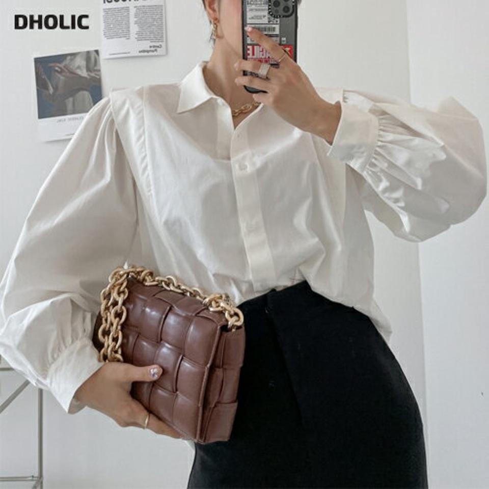 【マラソン特価】パワーショルダーコットンシャツ・p003346 レディース 【bl】シャツ トップス 長袖 単色 無地 シンプル ベーシック パワーショルダー ユニーク 個性的 ボリューム袖 秋 冬 大人 韓国ファッション MKT