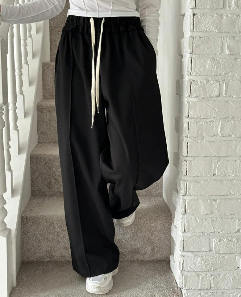 ドロストコットンパンツ・p003229 レディース 【pt】パンツ ロング丈 単色 無地 シンプル ベーシック ドロスト コットン 綿 秋 冬 カジュアル ラフ ゆったり 楽ちん ルーズ 韓国ファッション MKT