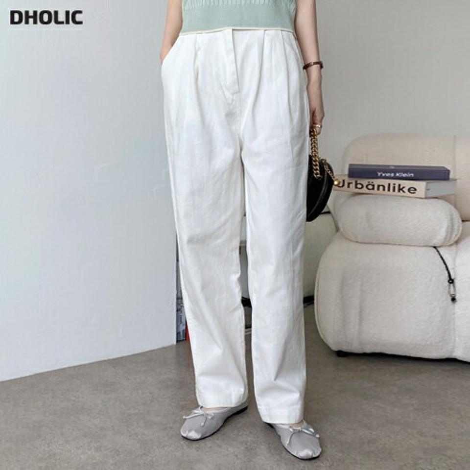 ツータックコットンワイドパンツ・t00488 レディース 【pt】ボトムス ロング ロングパンツ コットン コットン ツータック ワイド ストレート ハイウエスト ロング丈 無地 単色 シンプル フェミニン カジュアル 春 秋 韓国ファッション