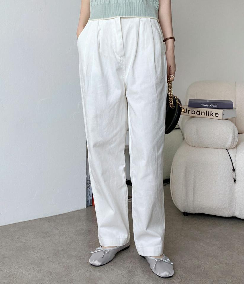 ツータックコットンワイドパンツ・t00488 レディース 【pt】ボトムス ロング ロングパンツ コットン コットン ツータック ワイド ストレート ハイウエスト ロング丈 無地 単色 シンプル フェミニン カジュアル 春 秋 韓国ファッション