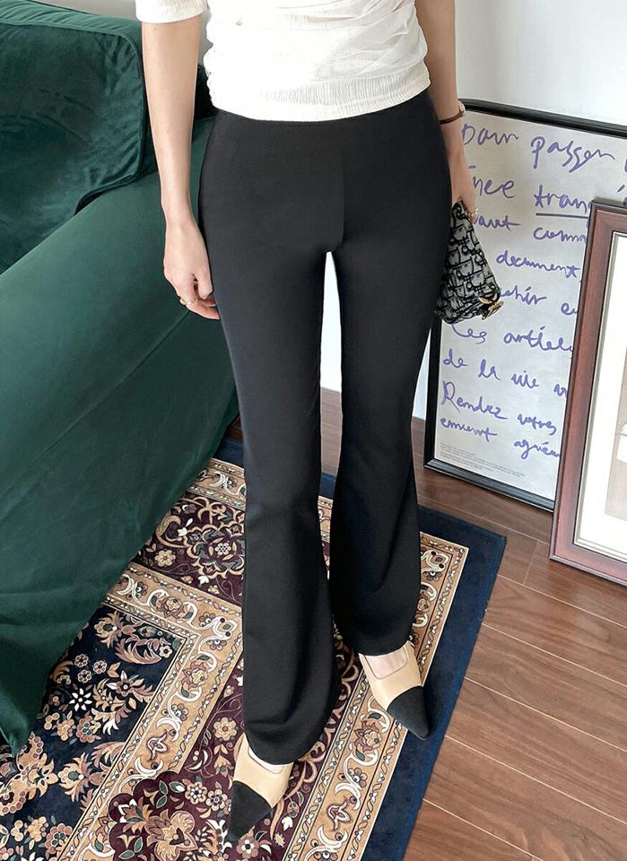 イージーフレアパンツ・t00472 レディース 【pt】ボトムス ロング ロングパンツ ウエストゴム フレア スリム ハイウエスト ロング丈 無地 単色 シンプル フェミニン カジュアル 春 秋 韓国ファッション