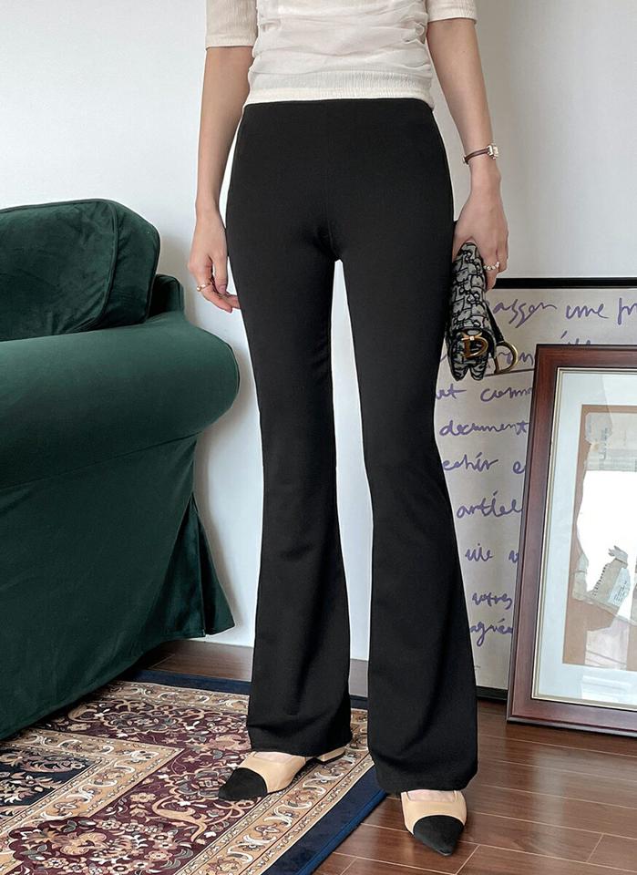 イージーフレアパンツ・t00472 レディース 【pt】ボトムス ロング ロングパンツ ウエストゴム フレア スリム ハイウエスト ロング丈 無地 単色 シンプル フェミニン カジュアル 春 秋 韓国ファッション