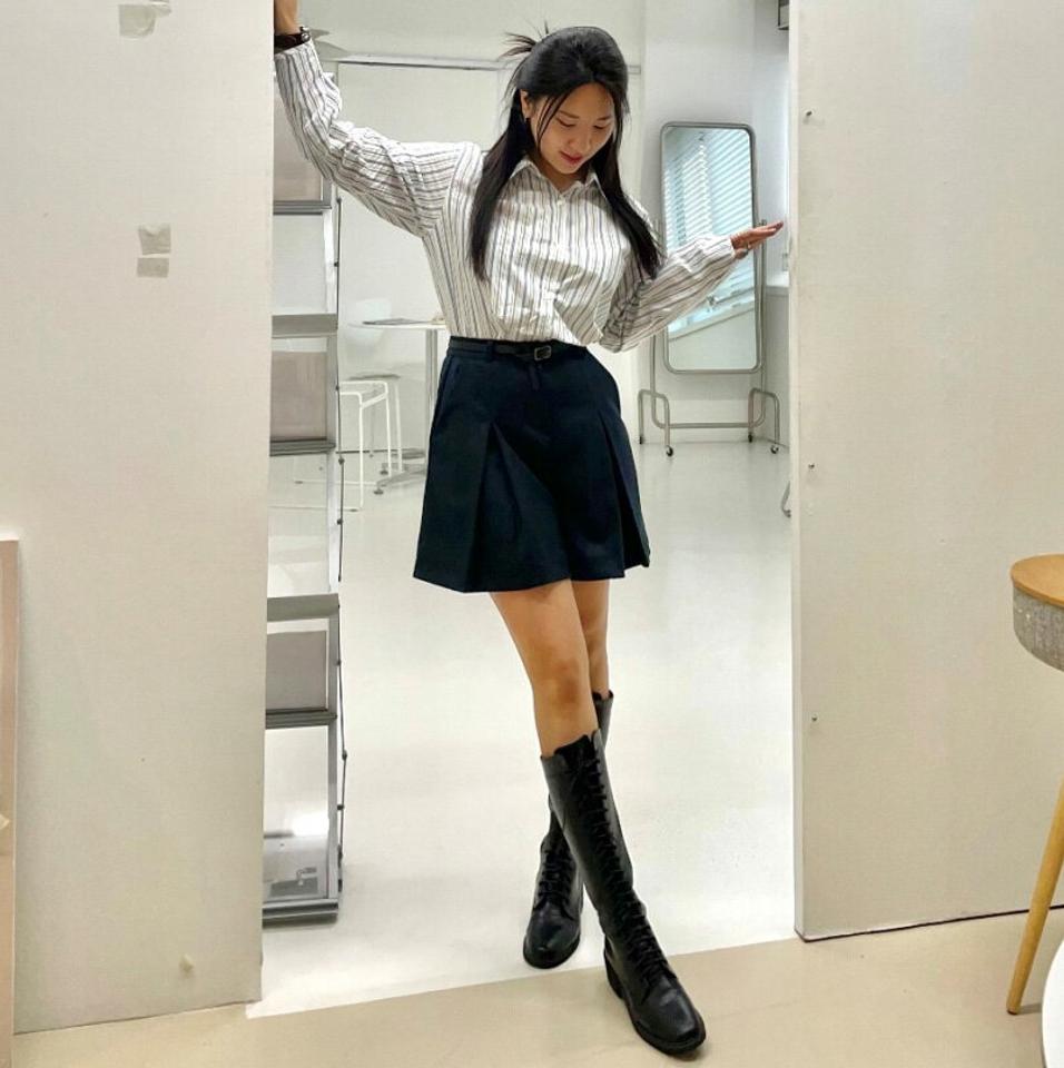 プリーツショートパンツ・p002997 レディース 【pt】 韓国ファッション ボトムス パンツ ショート丈 ハーフパンツ ハイウエスト プリーツ Aライン 台形 ベルトループ 無地 シンプル お出かけ デイリー 大人カジュアル 春 夏 カジュアル MKT