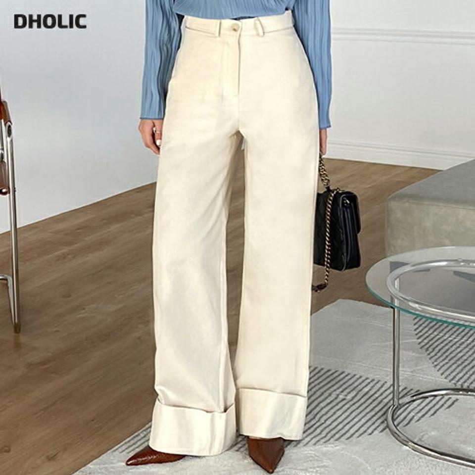 ロールアップワイドパンツ・t00267 レディース 【pt】ボトムス ロング ロングパンツ ワイド ストレート ロールアップ ヒップダーツ フルレングス ハイウエスト コットン 綿 ロング丈 無地 単色 シンプル フェミニン カジュアル 春 秋 韓国ファッション