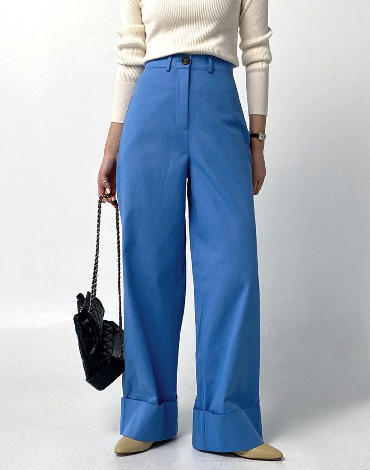 ロールアップワイドパンツ・t00267 レディース 【pt】ボトムス ロング ロングパンツ ワイド ストレート ロールアップ ヒップダーツ フルレングス ハイウエスト コットン 綿 ロング丈 無地 単色 シンプル フェミニン カジュアル 春 秋 韓国ファッション