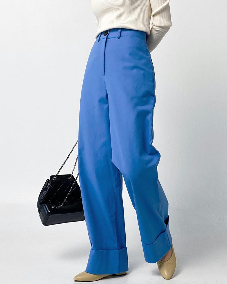 ロールアップワイドパンツ・t00267 レディース 【pt】ボトムス ロング ロングパンツ ワイド ストレート ロールアップ ヒップダーツ フルレングス ハイウエスト コットン 綿 ロング丈 無地 単色 シンプル フェミニン カジュアル 春 秋 韓国ファッション