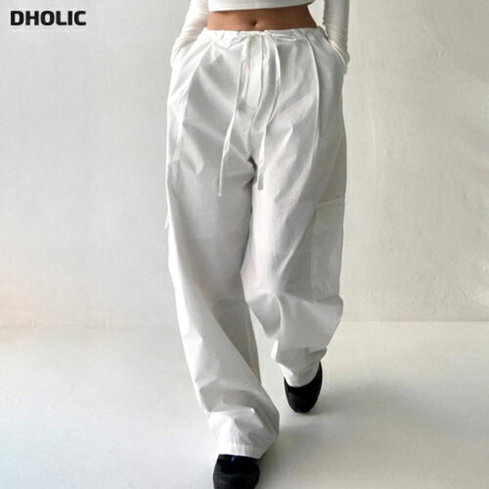 ドロストカーゴコットンパンツ・p003561 レディース 【pt】パンツ ロング丈 単色 無地 シンプル ベーシック カーゴ パラシュート ワイド 秋 冬 カジュアル モード コットン 綿 かっこいい 韓国ファッション MKT