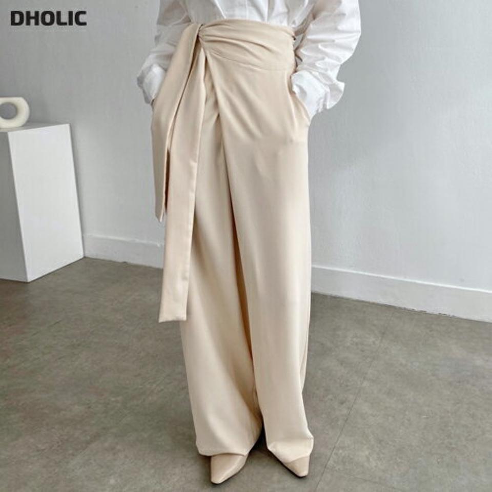 ウエストリボンパンツ・p003562 レディース 【pt】パンツ ロング丈 単色 無地 シンプル ベーシック 個性的 ユニーク ウエストリボン ワイド ハイウエスト 脚長 秋 冬 春 楽ちん カジュアル 大人 韓国ファッション MKT