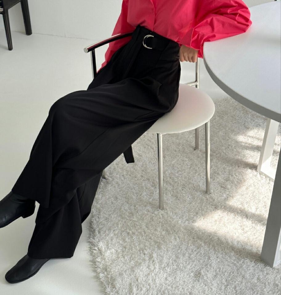 ベルト付タックワイドスラックス・p003573 レディース 【pt】パンツ ロング丈 単色 無地 シンプル ベーシック ベルト付き タック ワイド スラックス フルレングス 脚長 春 秋 冬 大人 かっこいい スタイルアップ 韓国ファッション MKT