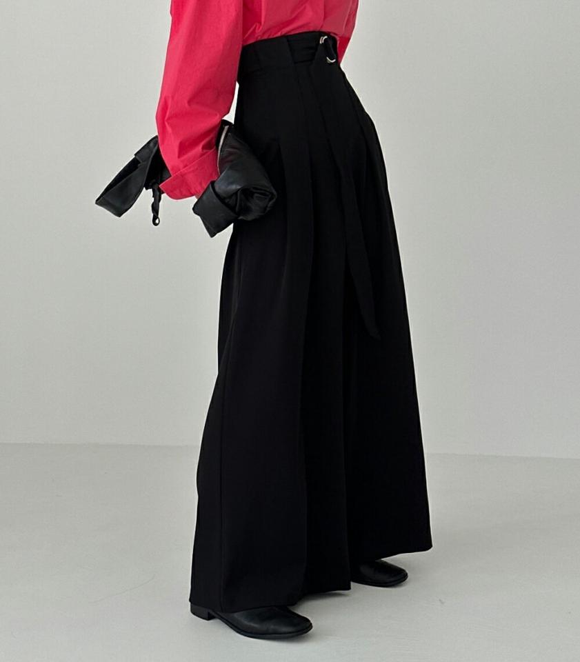 ベルト付タックワイドスラックス・p003573 レディース 【pt】パンツ ロング丈 単色 無地 シンプル ベーシック ベルト付き タック ワイド スラックス フルレングス 脚長 春 秋 冬 大人 かっこいい スタイルアップ 韓国ファッション MKT