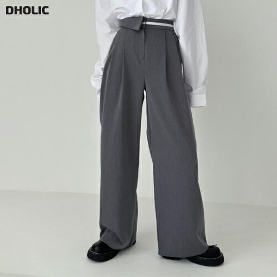 配色ターンアップウエストスラックス・p003572 レディース 【pt】パンツ ロング丈 柄 模様 配色 ライン ワイド タック スラックス ハイウエスト 脚長 春 夏 秋 冬 カジュアル モード ユニーク 個性的 韓国ファッション MKT