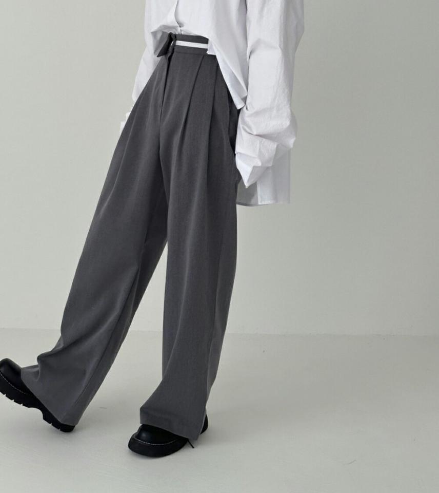 配色ターンアップウエストスラックス・p003572 レディース 【pt】パンツ ロング丈 柄 模様 配色 ライン ワイド タック スラックス ハイウエスト 脚長 春 夏 秋 冬 カジュアル モード ユニーク 個性的 韓国ファッション MKT