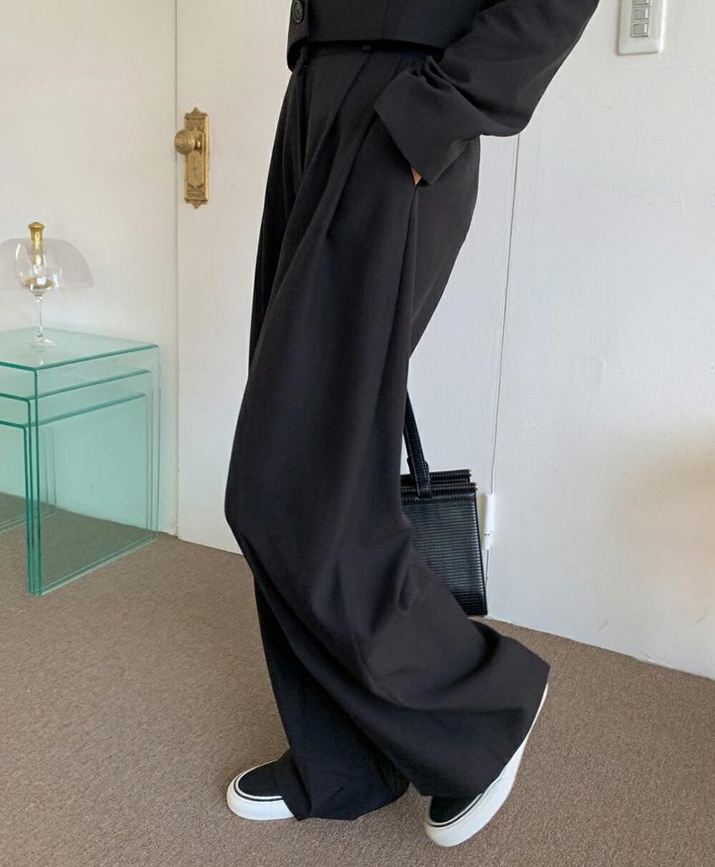 イージースラックス・p003164 レディース 【pt】 韓国ファッション ボトムス パンツ スラックス ロング丈 フルレングス ハイウエスト タック ワイド ストレート イージー 無地 レーヨン混 オフィスカジュアル シンプル カジュアル MKT