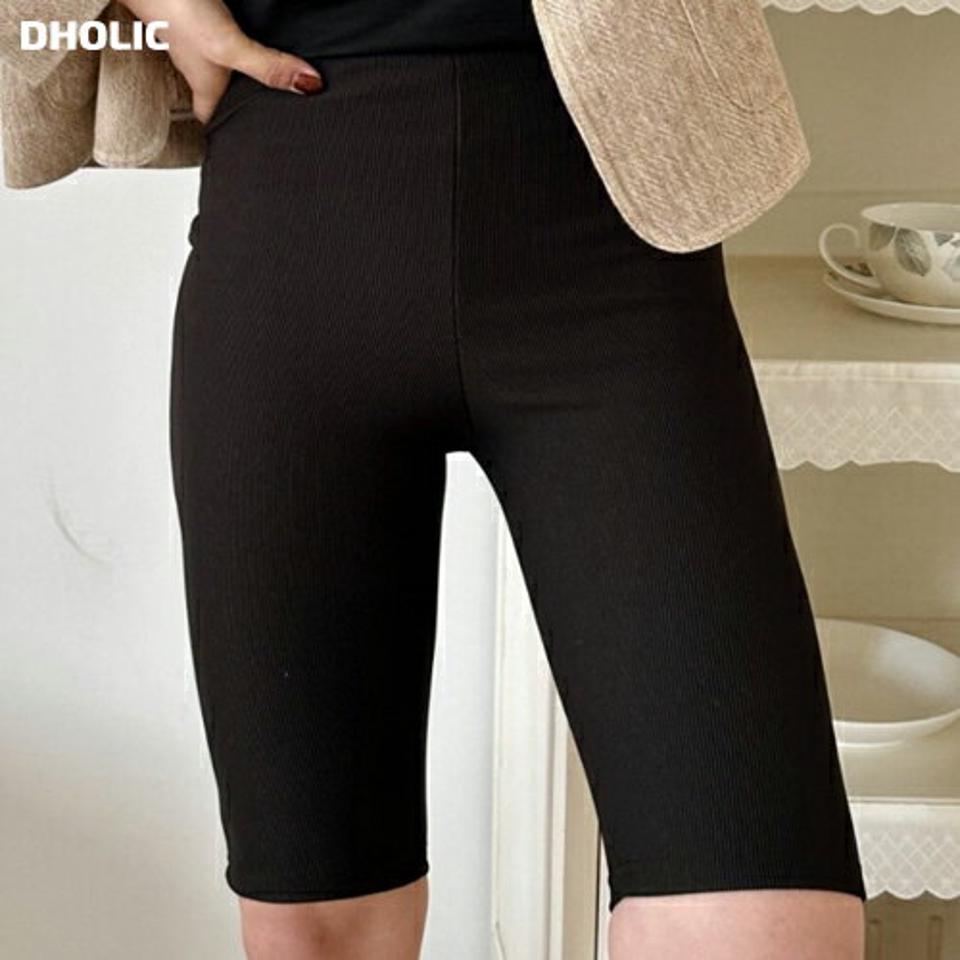 ブラックリブハーフレギンス・p003554 レディース 【uw】レギンス パンツ ハーフ丈 膝丈 ひざ丈 単色 無地 シンプル ベーシック 春 夏 秋 冬 カジュアル ラフ インナー 韓国ファッション MKT