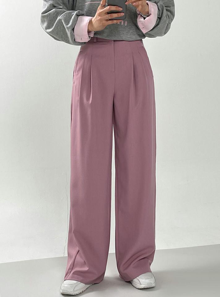 スラッシュポケットタックスラックス・t00821 レディース 【pt】 韓国ファッション ボトムス パンツ スラックス ロング丈 フルレングス ハイウエスト タック スラッシュポケット ワイド ストレート 無地 デイリー 春 夏 カジュアル