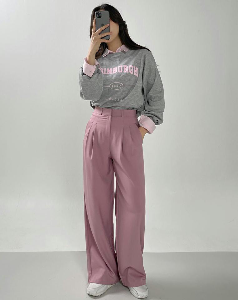 スラッシュポケットタックスラックス・t00821 レディース 【pt】 韓国ファッション ボトムス パンツ スラックス ロング丈 フルレングス ハイウエスト タック スラッシュポケット ワイド ストレート 無地 デイリー 春 夏 カジュアル