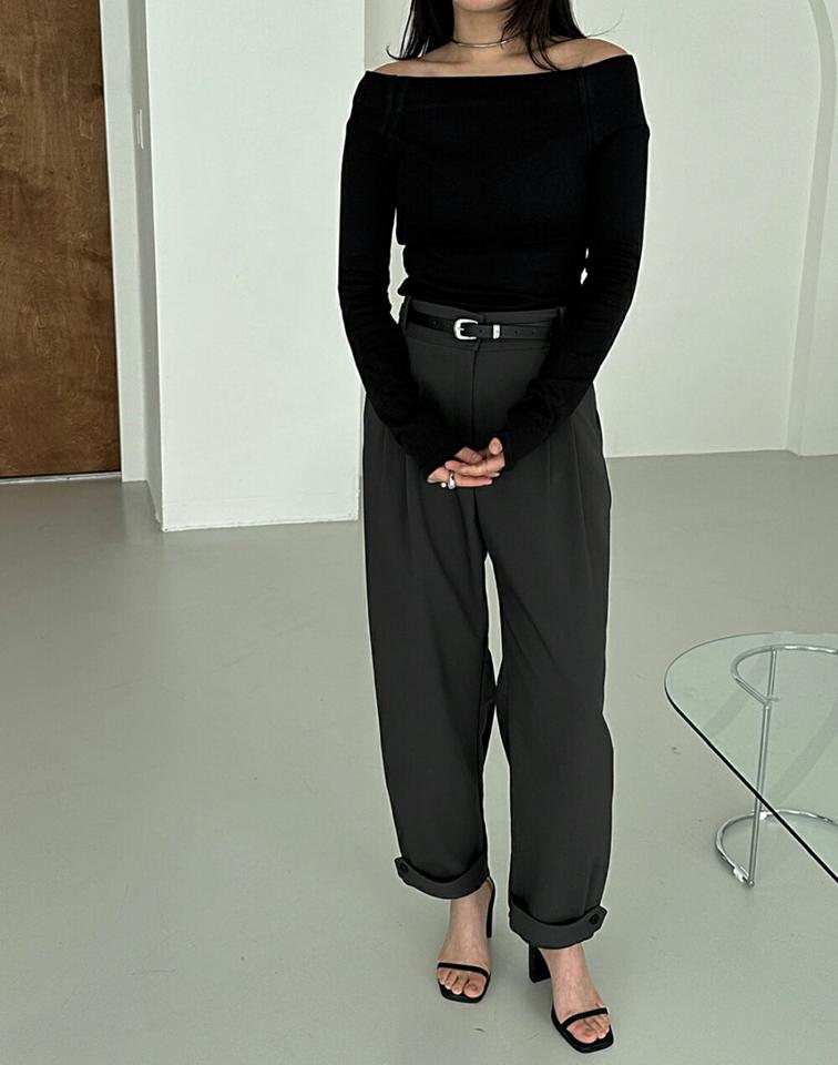 【送料無料】ストラップヘムスラックス・p002893 レディース 【pt】スラックス パンツ ロング丈 ヘム 単色 無地 シンプル ベーシック ヘム タック 秋 冬 かっこいい モード カジュアル ユニーク 個性的 春 韓国ファッション MKT