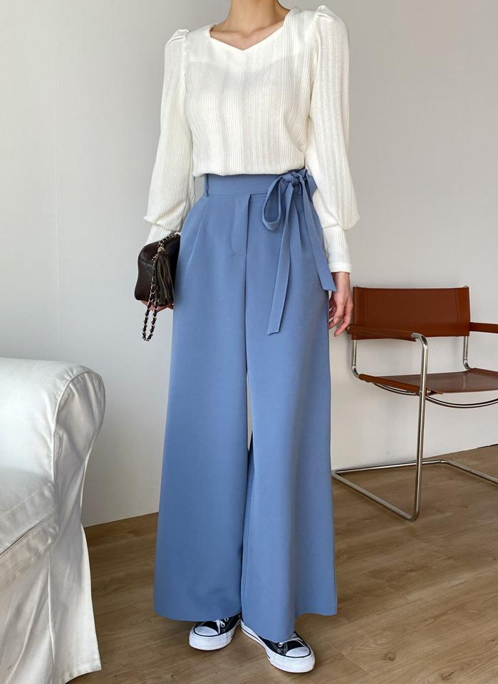 ウエストリボンワイドパンツ・t71943 レディース 【pt】ボトムス ロング ロングパンツ ウエストリボン ワイド ハイウエスト ワイド フルレングス ロング丈 無地 単色 シンプル フェミニン カジュアル モダン 春 秋 韓国ファッション