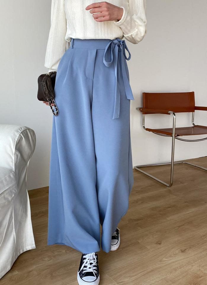 ウエストリボンワイドパンツ・t71943 レディース 【pt】ボトムス ロング ロングパンツ ウエストリボン ワイド ハイウエスト ワイド フルレングス ロング丈 無地 単色 シンプル フェミニン カジュアル モダン 春 秋 韓国ファッション