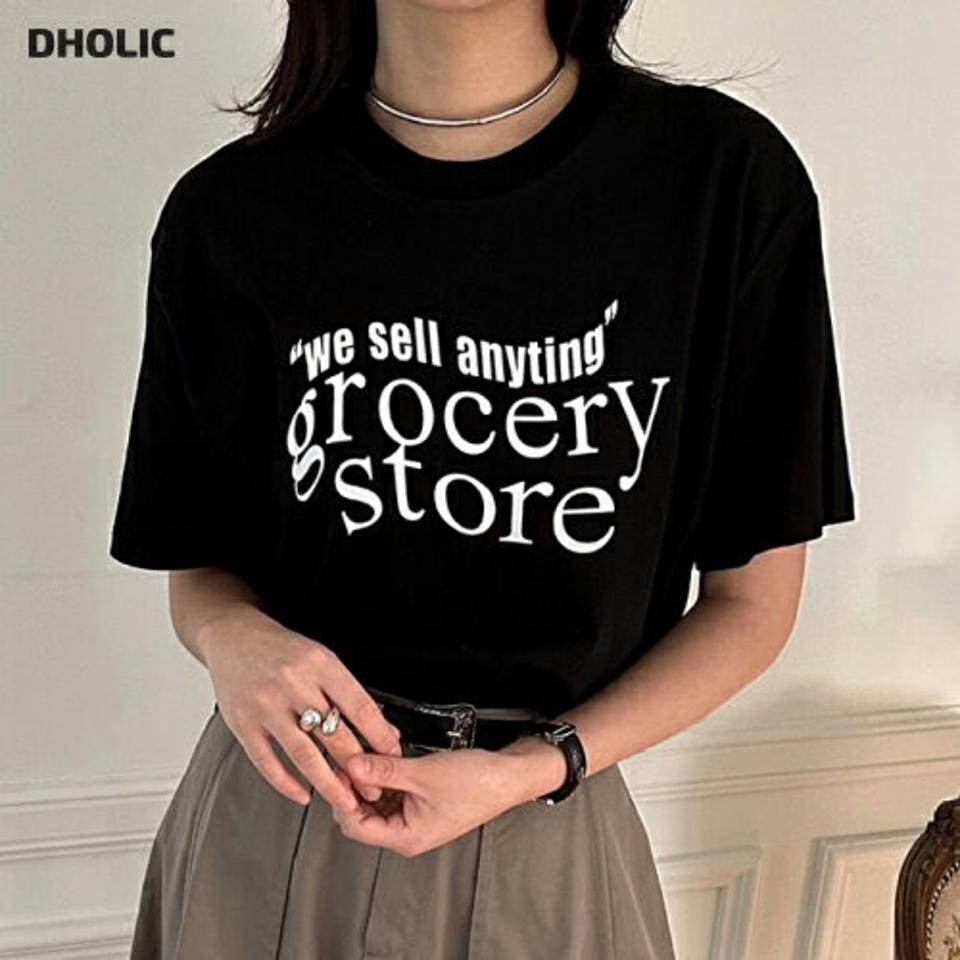 grocery store半袖Tシャツ・p002730 レディース 【tops】トップス Tシャツ 半袖 柄 模様 ロゴ ロゴT 春 夏 カジュアル ラフ モノトーン 楽ちん 韓国ファッション MKT