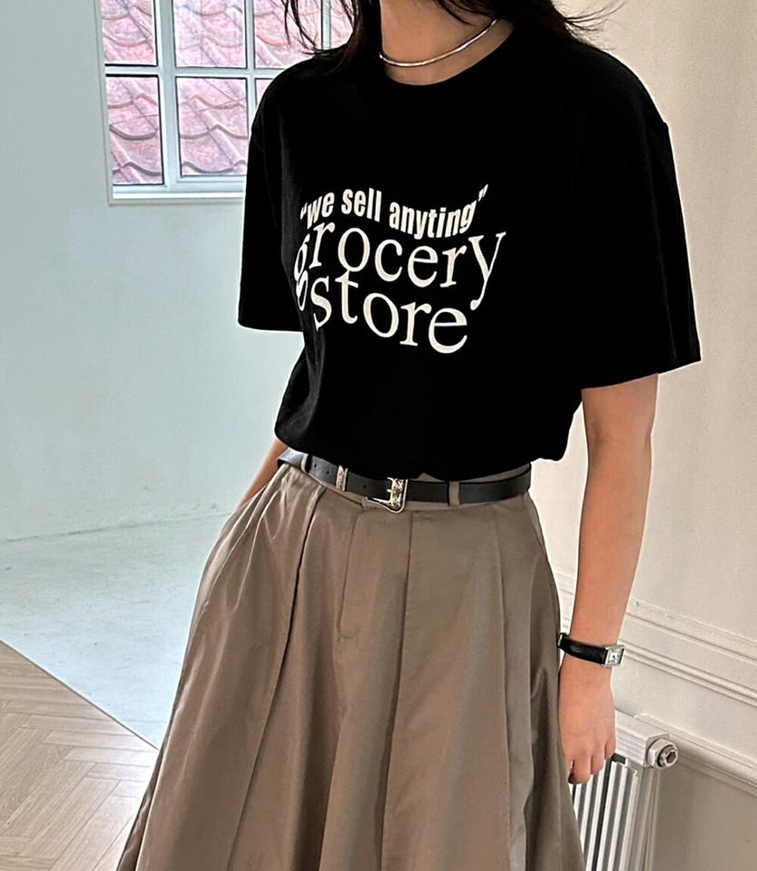 grocery store半袖Tシャツ・p002730 レディース 【tops】トップス Tシャツ 半袖 柄 模様 ロゴ ロゴT 春 夏 カジュアル ラフ モノトーン 楽ちん 韓国ファッション MKT