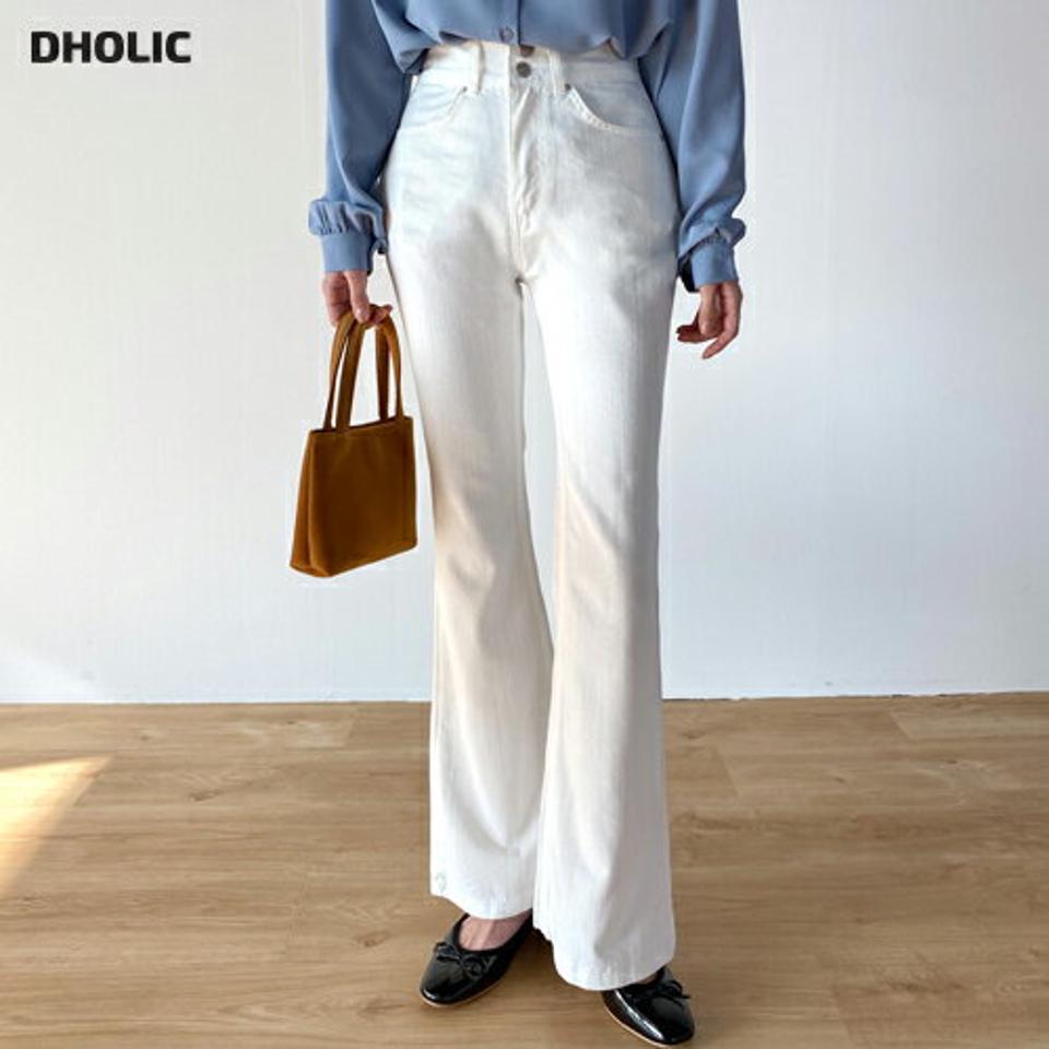 ツーボタンホワイトフレアパンツ・t71949 レディース 【pt】ボトムス ロング ロングパンツ コットン 綿 フレア ハイウエスト ベルトループ ロング丈 無地 単色 シンプル フェミニン カジュアル モダン 春 秋 韓国ファッション