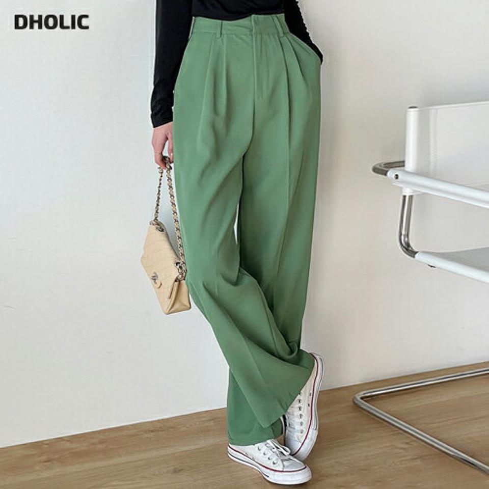 ツータックワイドスラックス・t71952 レディース 【pt】ボトムス ロング ロングパンツ スラックス ツータック ワイド ストレート センタープレス ハイウエスト ロング丈 無地 単色 シンプル フェミニン カジュアル 春 秋 韓国ファッション