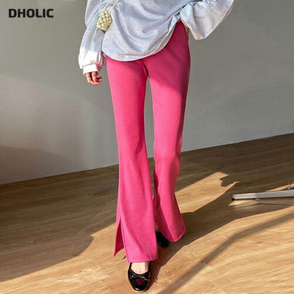 サイドスリットリブフレアパンツ・t71945 レディース 【pt】ボトムス ロング ロングパンツ スリット リブ フルレングス ウエストゴム フレア ハイウエスト ロング丈 無地 単色 シンプル フェミニン カジュアル モダン 春 秋 韓国ファッション